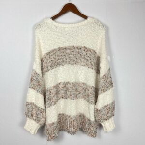 Maurices Cozy Striped Lantern Sleeve Fuzzy Knit Pullover Sweater Large